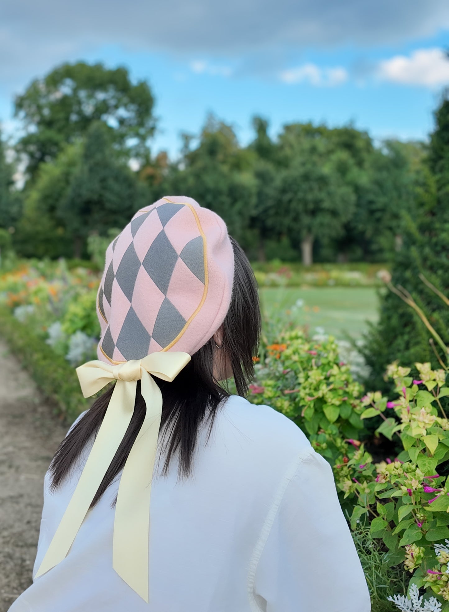 Pink and blueish checkered pattern Beret