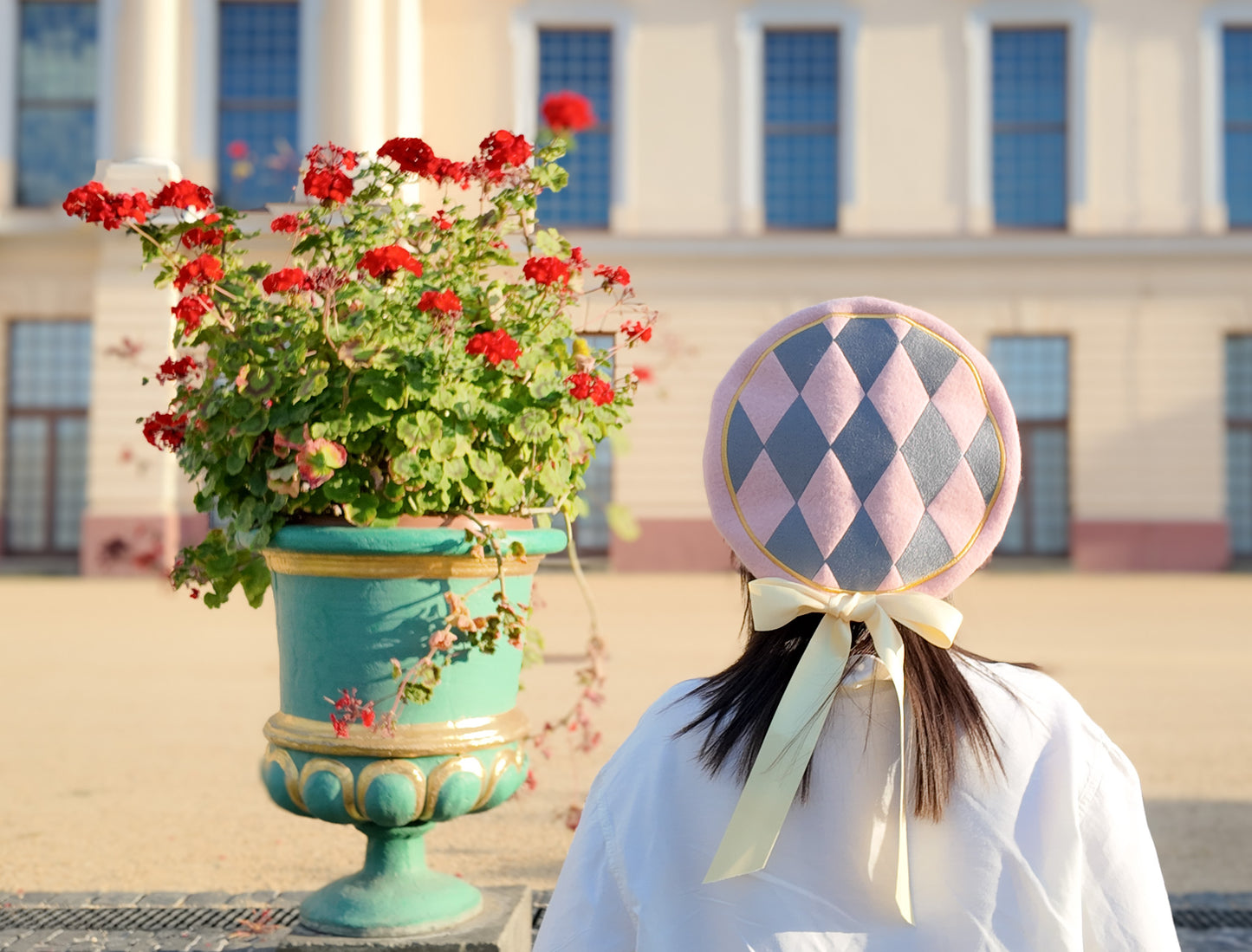 Pink and blueish checkered pattern Beret