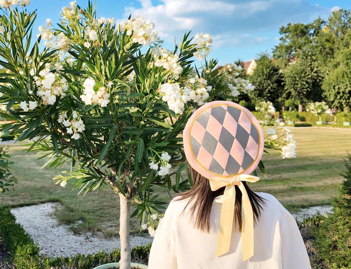 Pink and blueish checkered pattern Beret