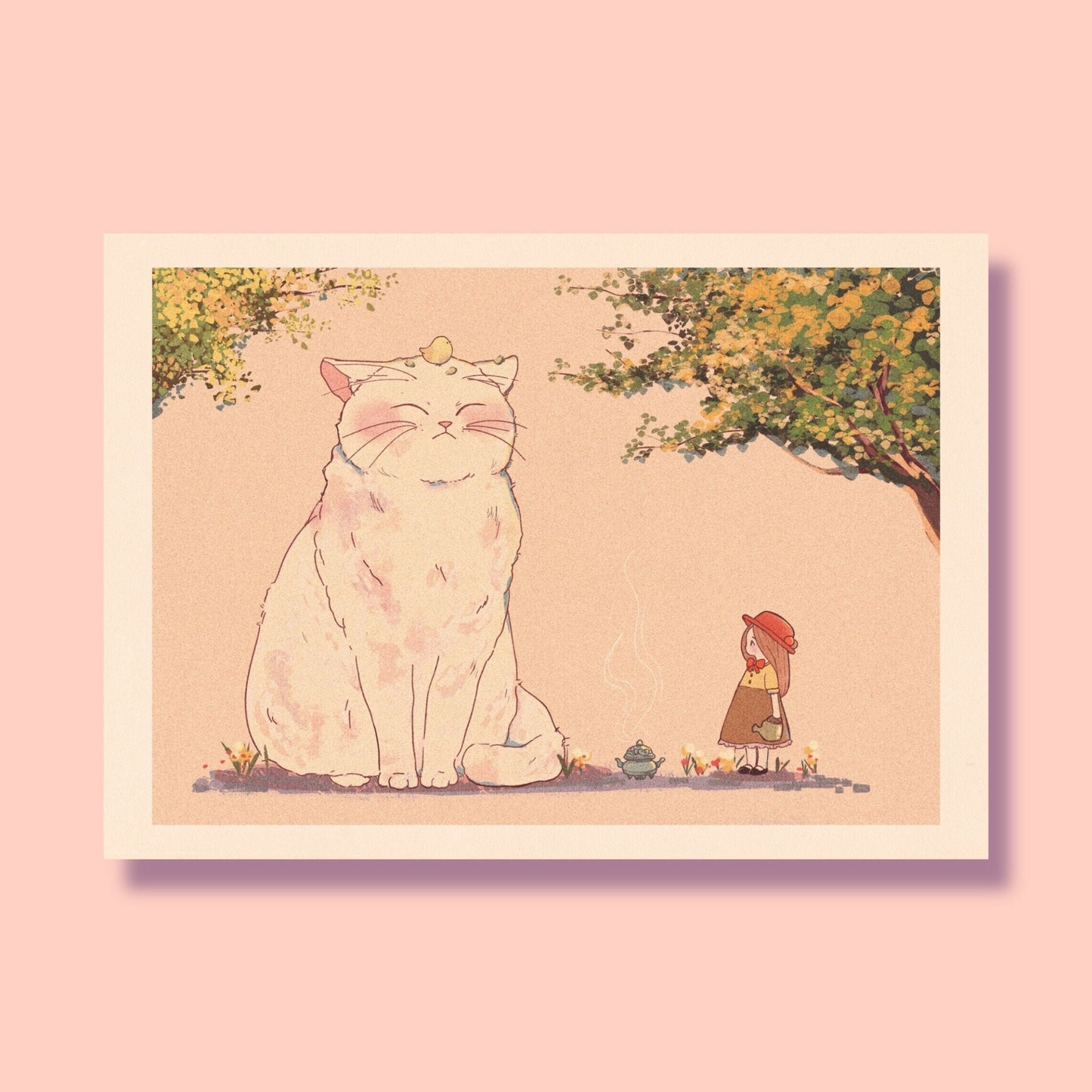 Cat & Girl Art Print Postcard