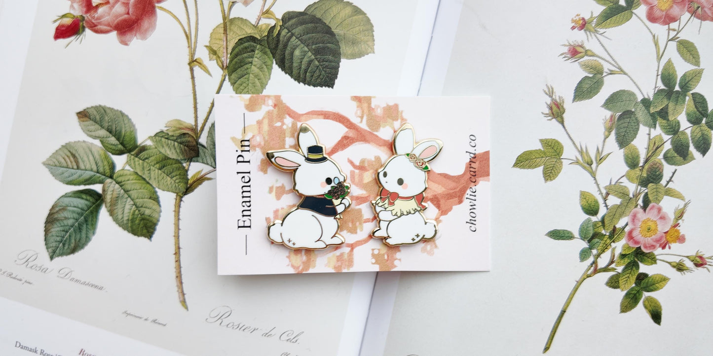 Vintage Rabbit Enamel Pin Set