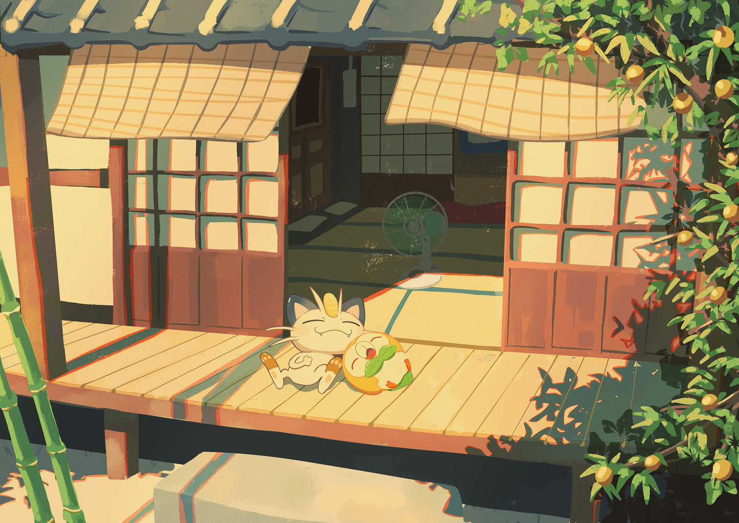 Meowth & Rowlet Art Print