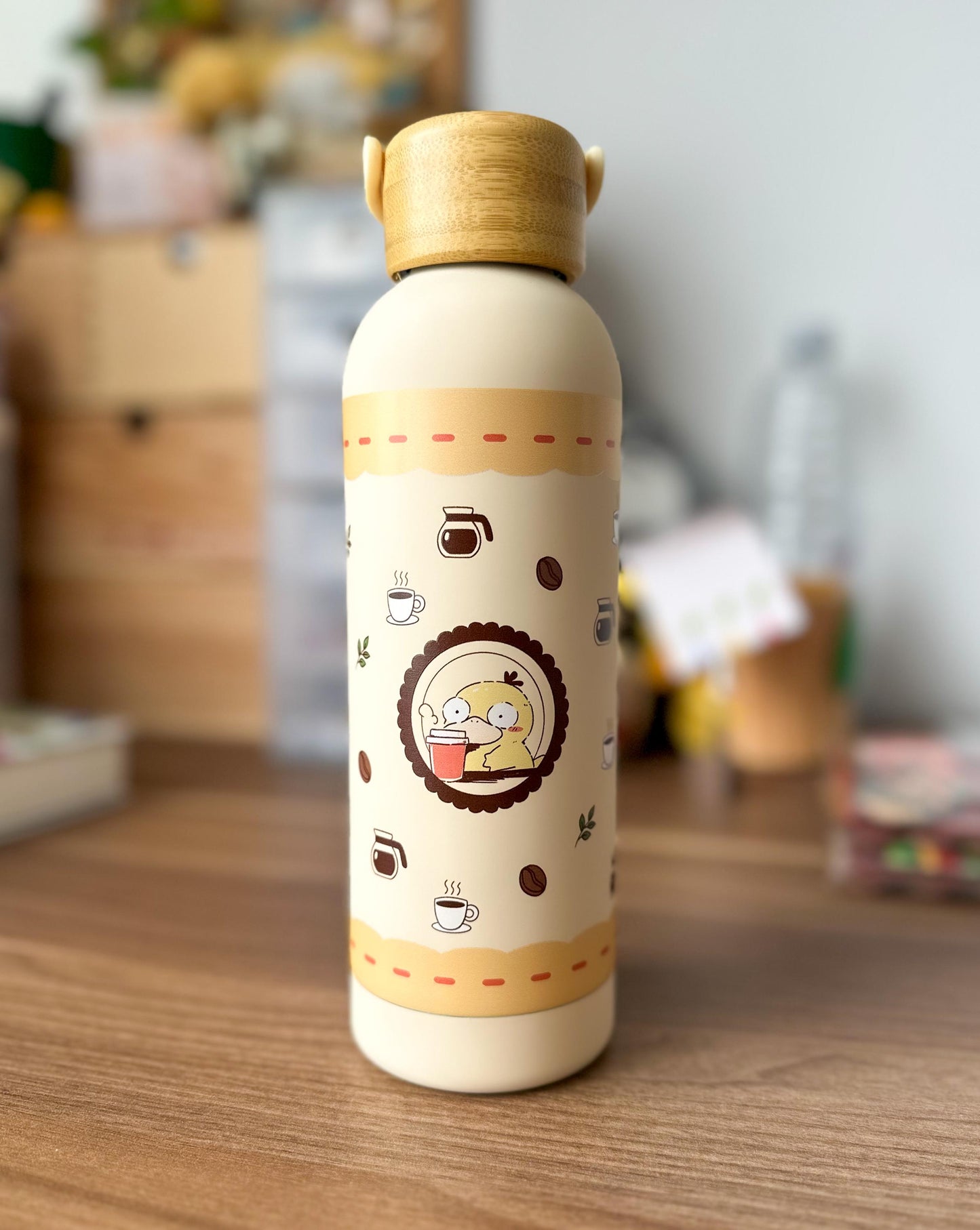 Cute Café Psyduck Insulated Water Bottle