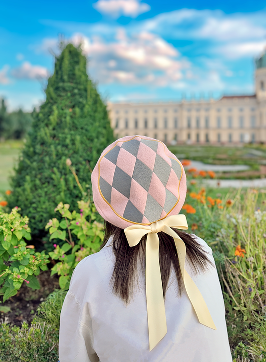 Pink and blueish checkered pattern Beret